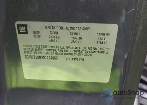 2008 Chevrolet Impala Lt from USA, damaged, VIN 2G1WT58N281224068